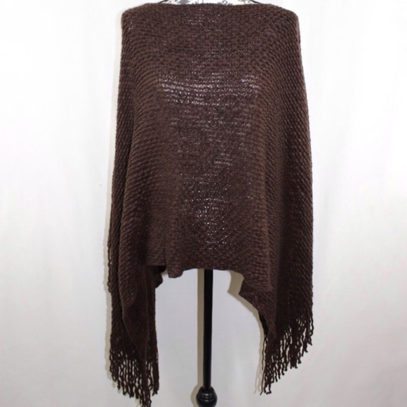 Chocolate Knit Poncho with Fringe - Picture 3 of 3